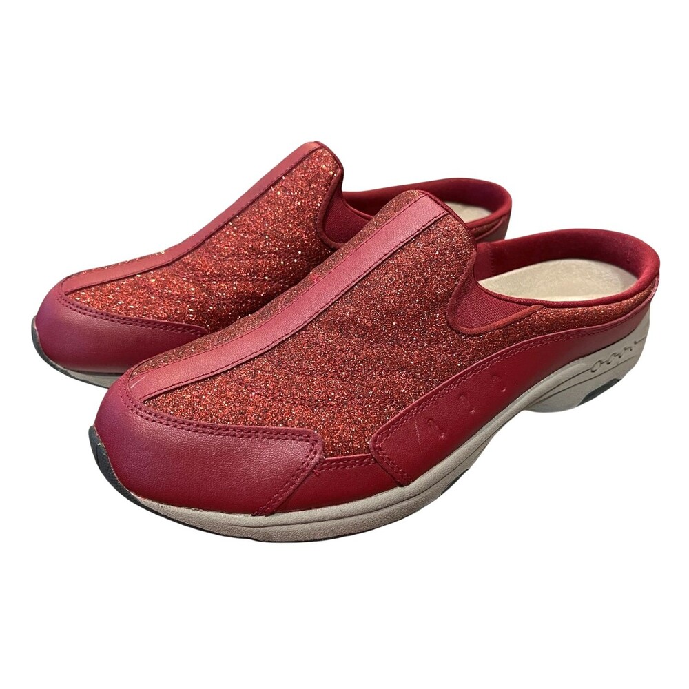 Easy Spirit Women's Red Glitter Traveltime Clog Casual Walking Mules Size 11 N